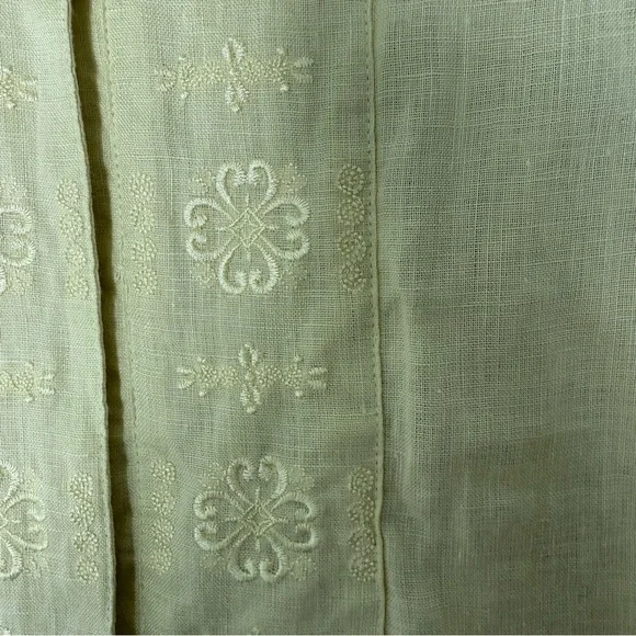 Deane + White 100% Linen Butter Yellow Short Sleeve Embroidered Top Cottagecore - Picture 6 of 7